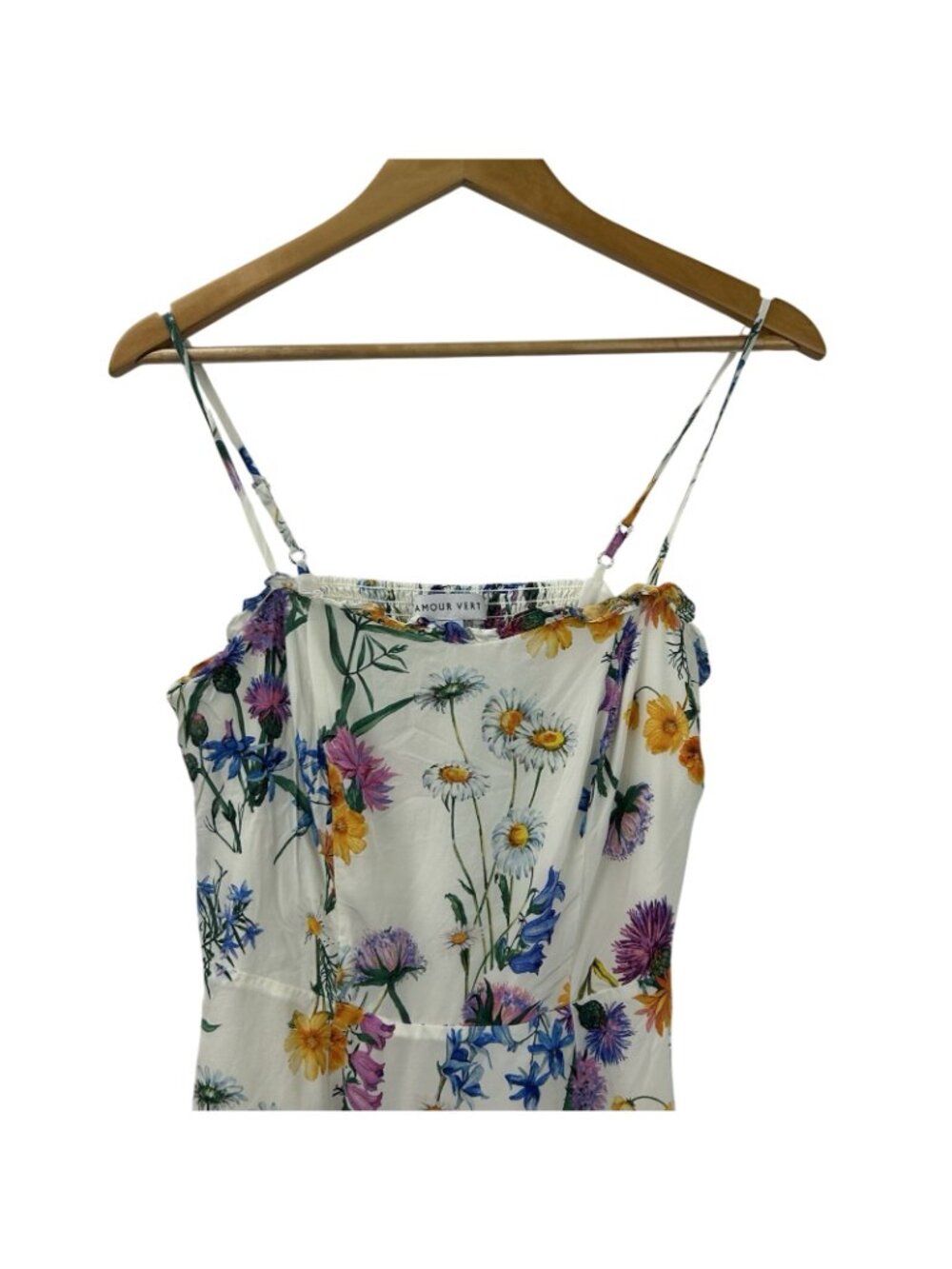 Amour Vert Floral Print Sleeveless Mini Dress Womens Small 100% Silk Ruffled Hem - Picture 16 of 16